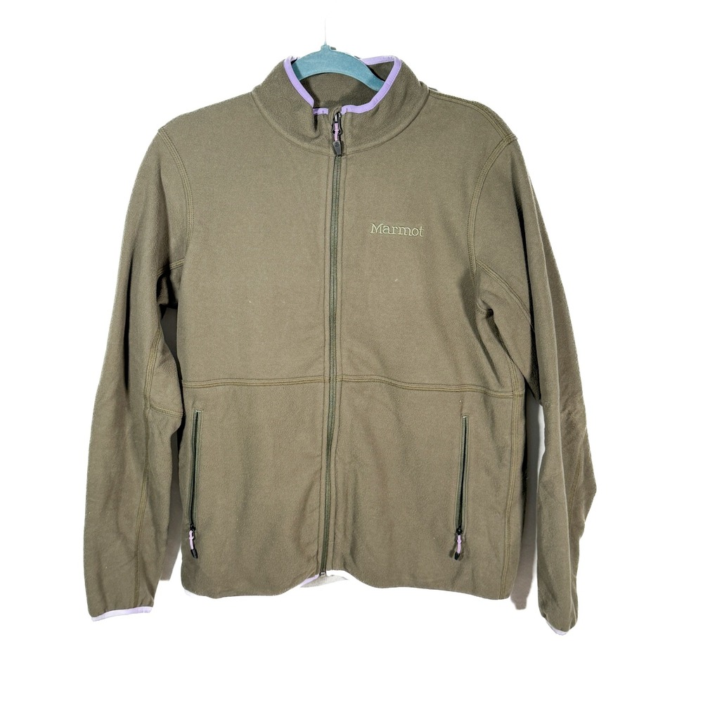 Marmot Fleece Jacket Womens Medium Full Zip Olive Green Purple Trim
